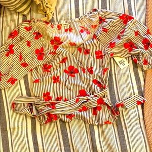 3/4 sleeve striped and floral blouse